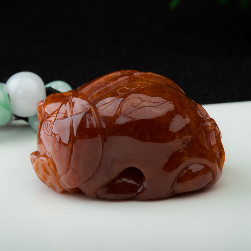 天然糯种黄翡童趣手把件-红掌柜