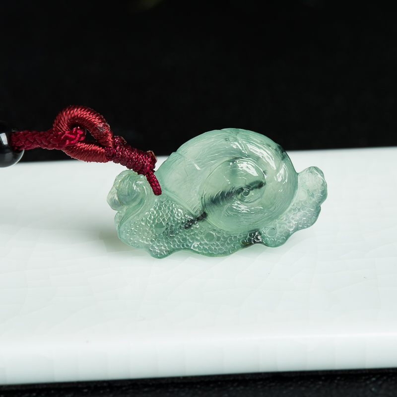 糯冰种飘花翡翠蜗牛吊坠-红掌柜