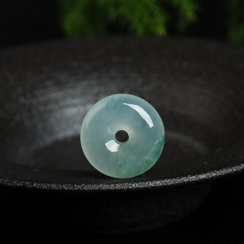 缅甸天然糯冰种翡翠平安扣吊坠-红掌柜