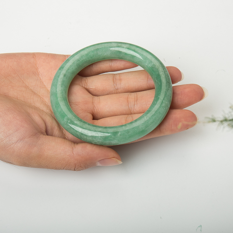 53.5mm缅甸豆种豆绿翡翠圆镯-红掌柜
