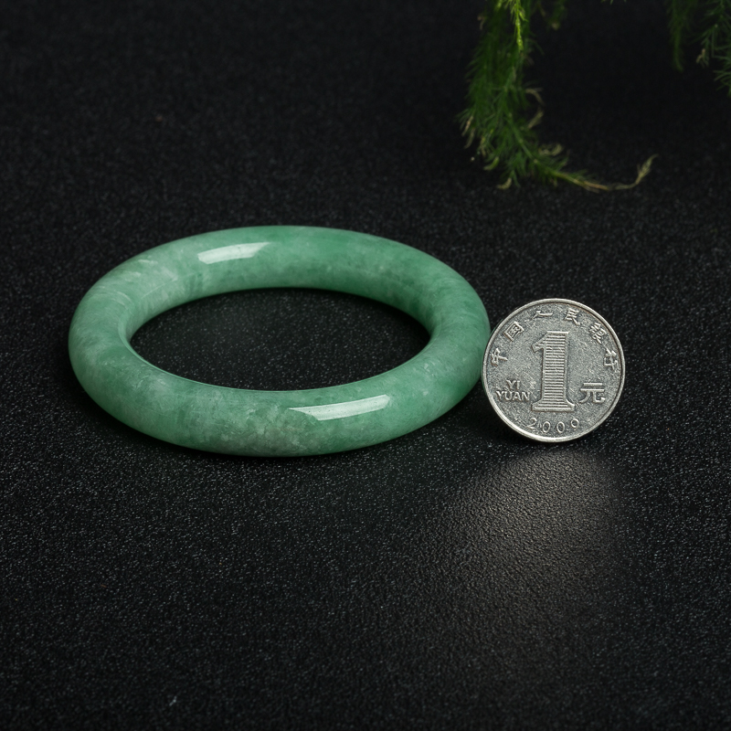 53.5mm天然缅甸豆种豆绿翡翠圆镯-红掌柜
