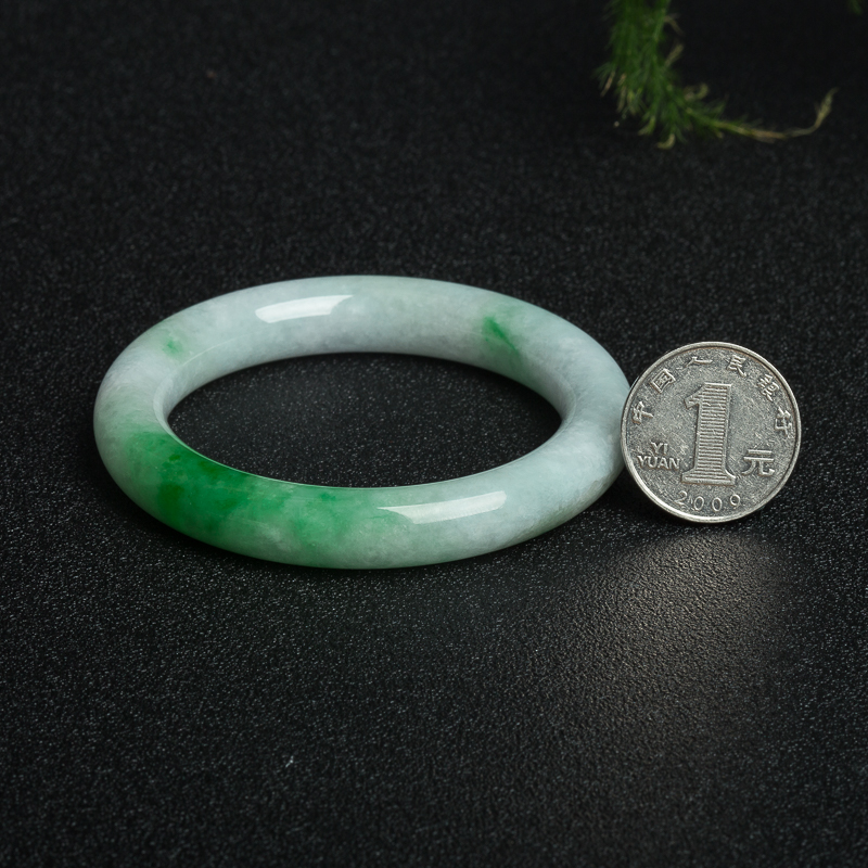 55mm天然缅甸豆种飘翠翡翠圆镯-红掌柜