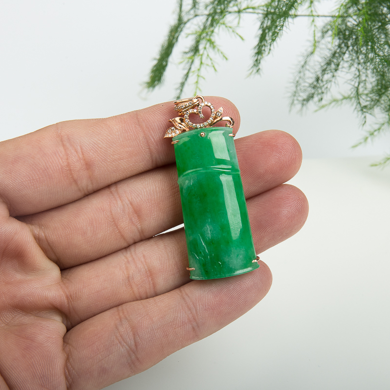 天然糯种翠绿翡翠节节高升吊坠-红掌柜
