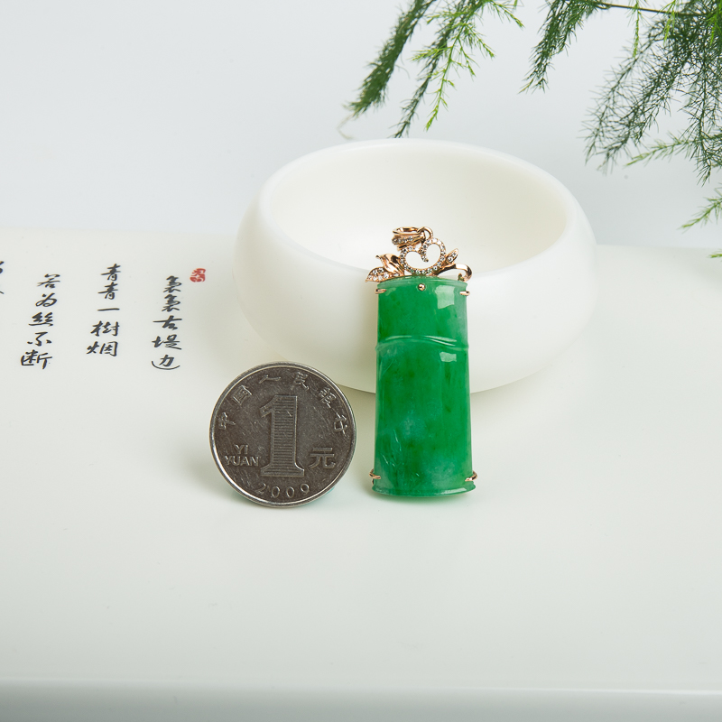 18K糯种翠绿翡翠节节高升吊坠-红掌柜
