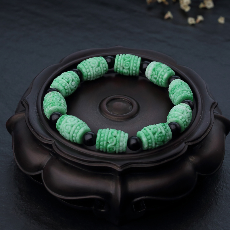 翡翠回纹桶珠单圈手串-红掌柜