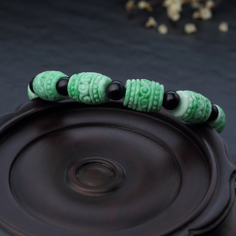 天然翡翠回纹桶珠手串-红掌柜