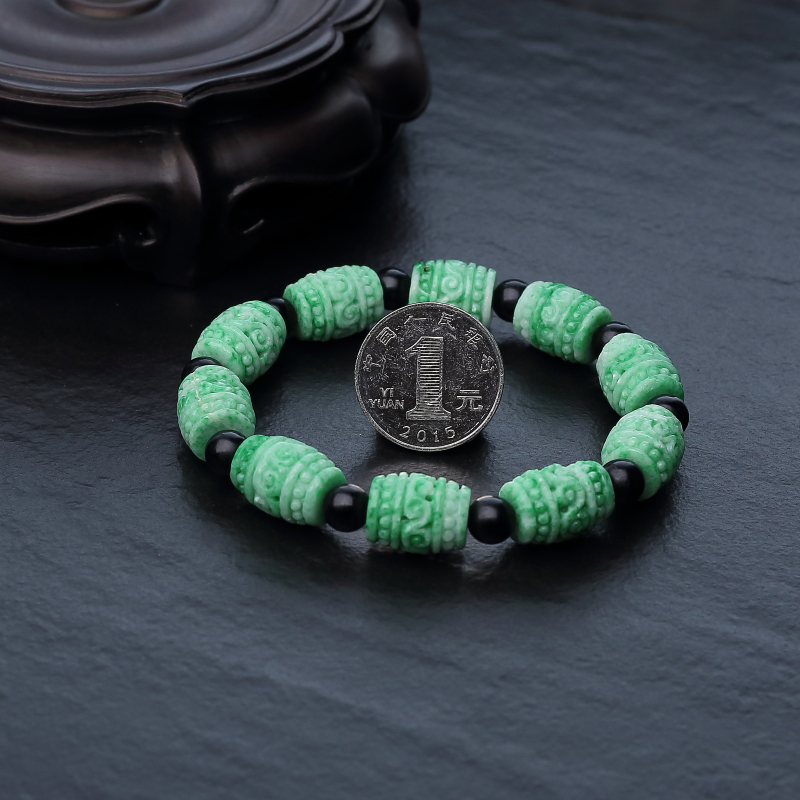 缅甸翡翠回纹桶珠手串-红掌柜