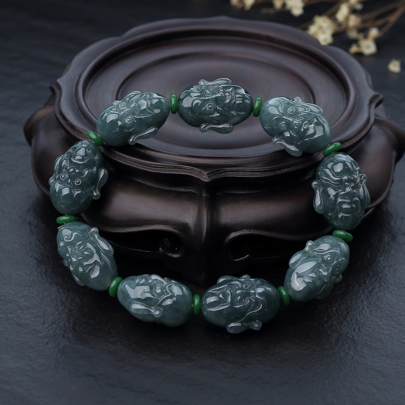 糯种蓝绿翡翠罗汉头单圈手串-红掌柜