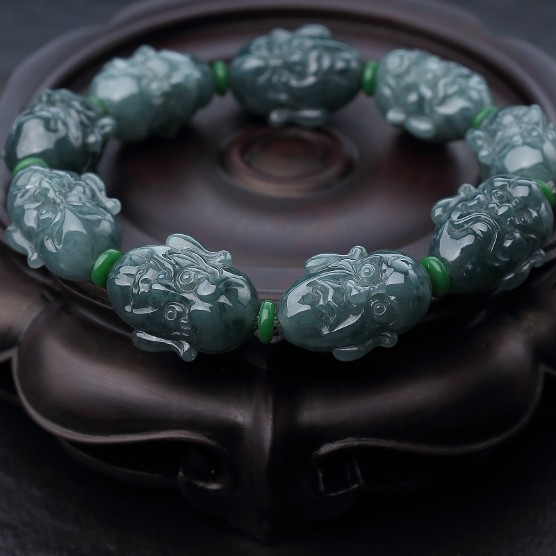 糯种蓝绿翡翠罗汉头手串-红掌柜