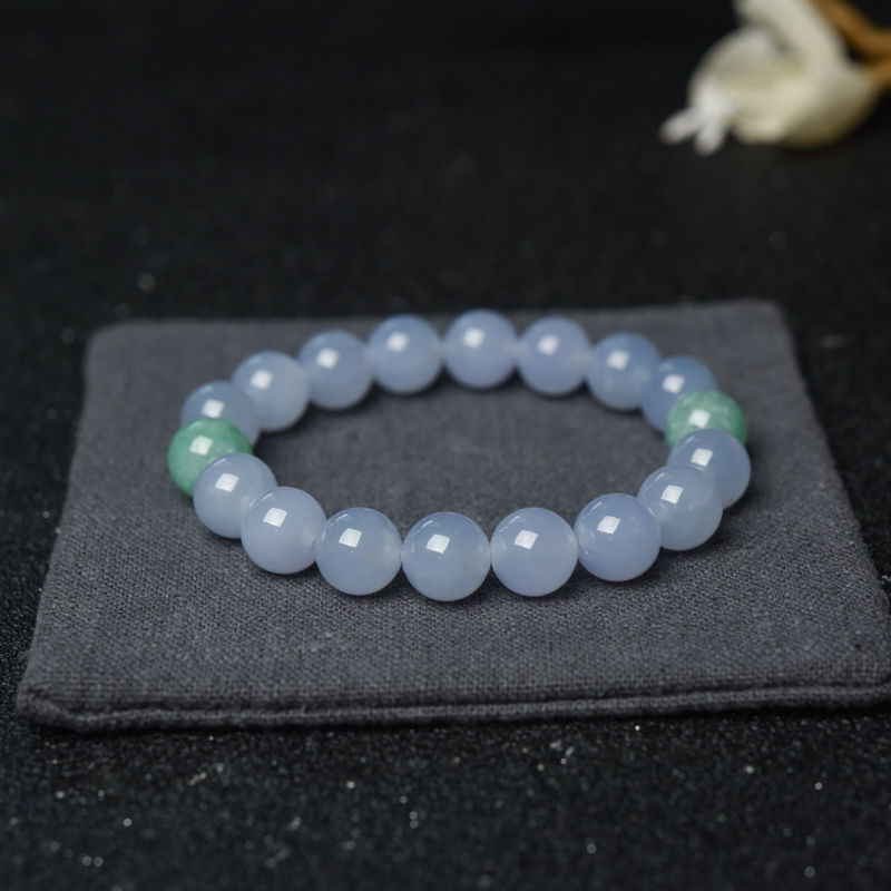 天然糯冰种浅紫色翡翠单圈手串-红掌柜