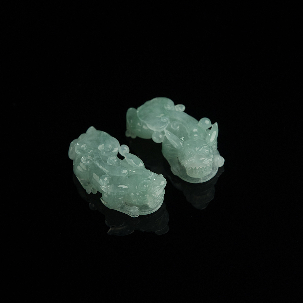 天然糯种浅绿翡翠貔貅吊坠（两件）-红掌柜