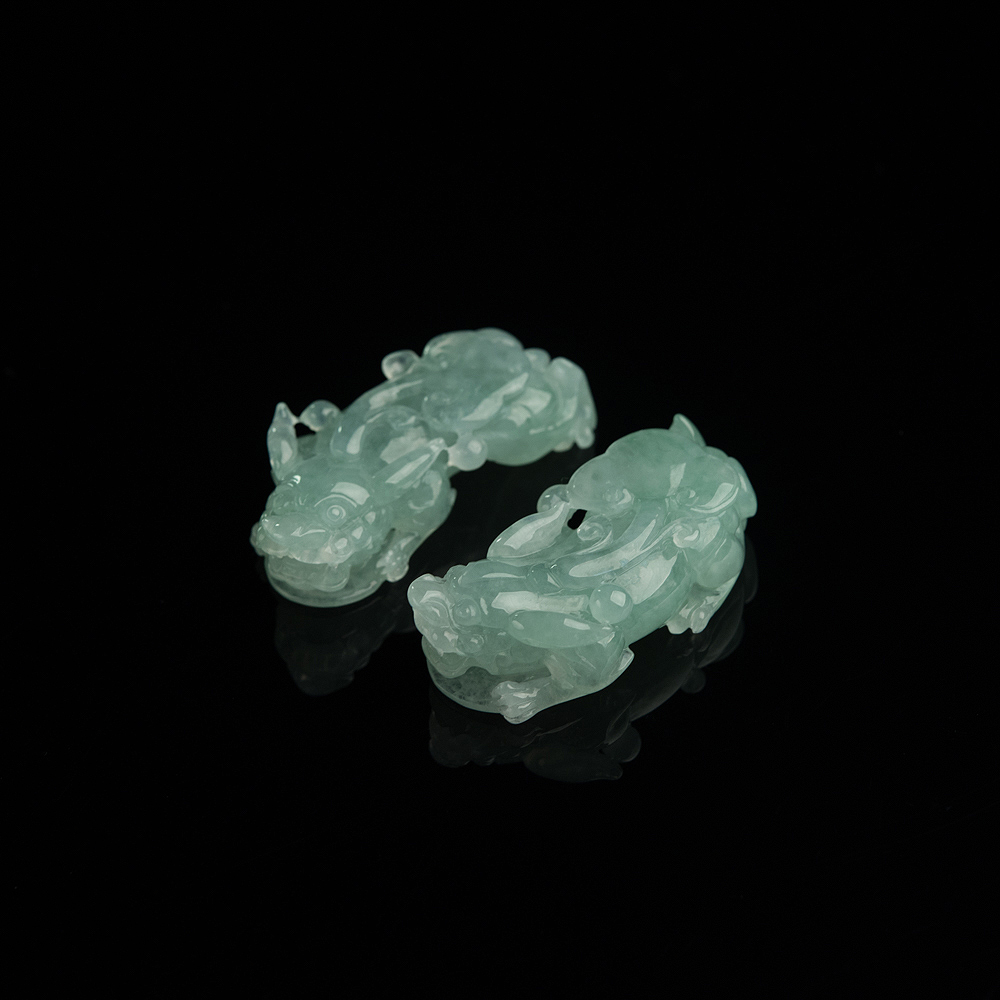 浅绿翡翠貔貅吊坠（两件）-红掌柜