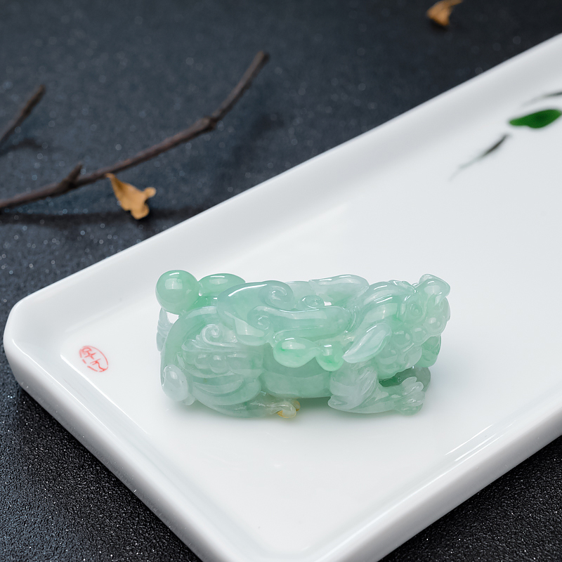 缅甸糯种浅绿翡翠貔貅吊坠-红掌柜