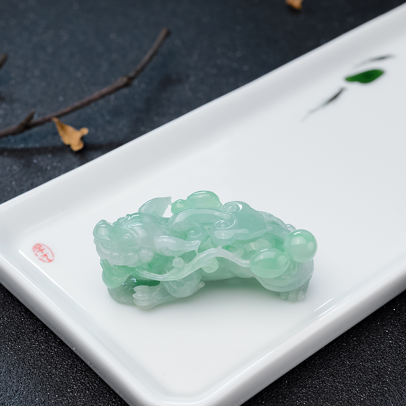 缅甸天然糯种翡翠貔貅吊坠-红掌柜