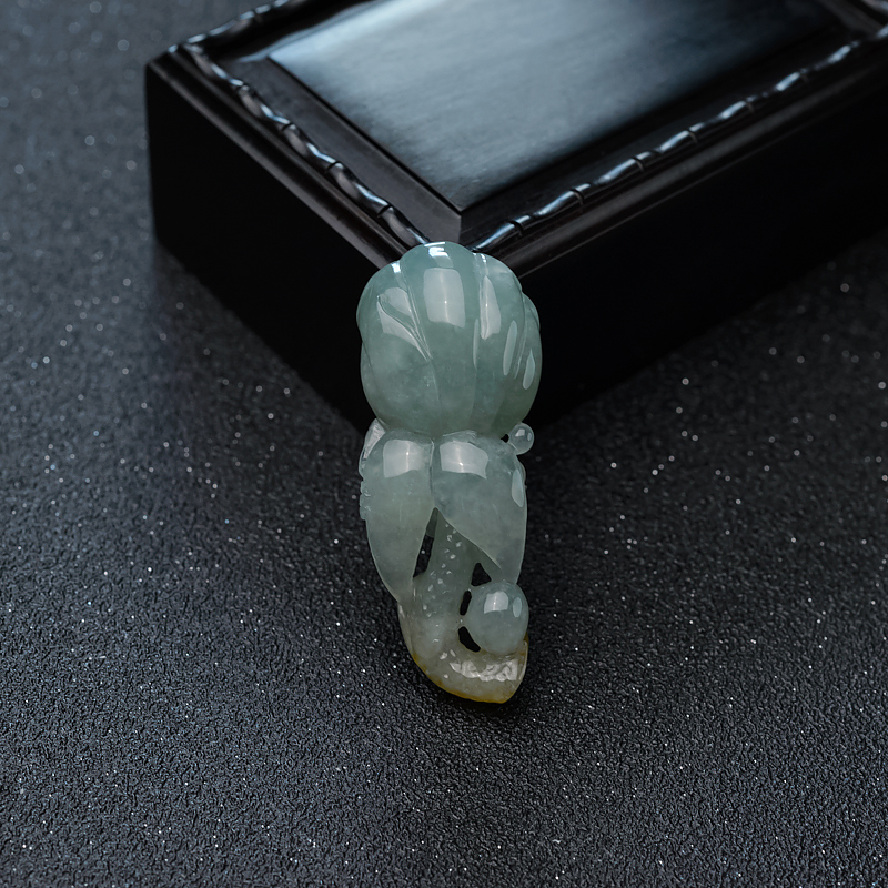 缅甸天然俏色翡翠连生贵子吊坠-红掌柜