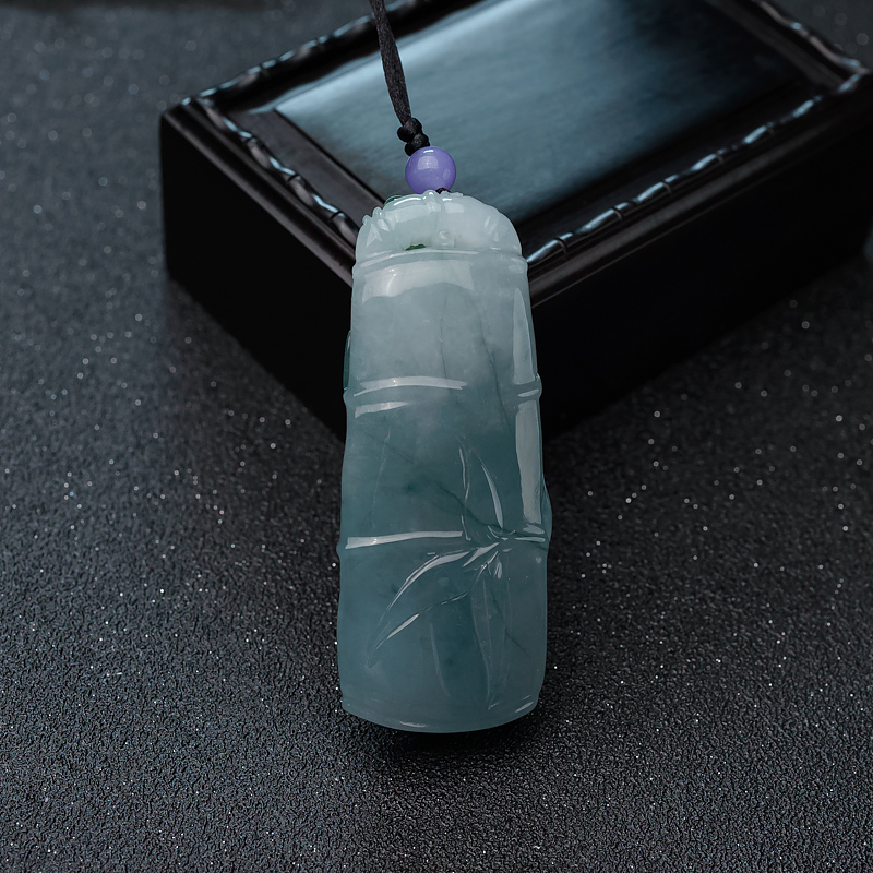 缅甸天然飘翠翡翠竹节吊坠-红掌柜