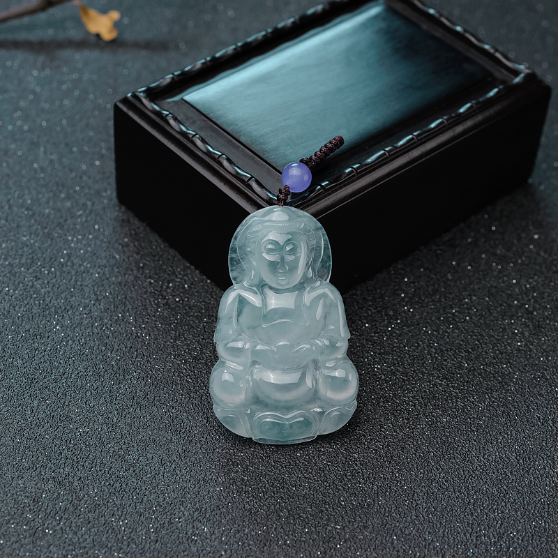 缅甸天然冰种飘花翡翠观音吊坠-红掌柜