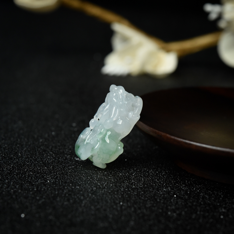 缅甸糯种飘花翡翠貔貅吊坠-红掌柜