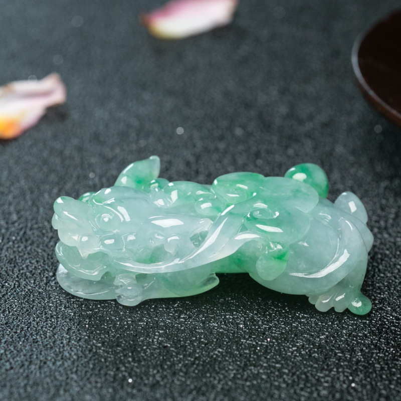 糯种飘翠天然翡翠貔貅吊坠-红掌柜