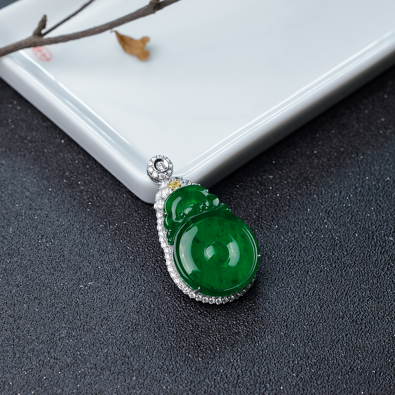 糯冰种翠色翡翠平安如意吊坠-红掌柜