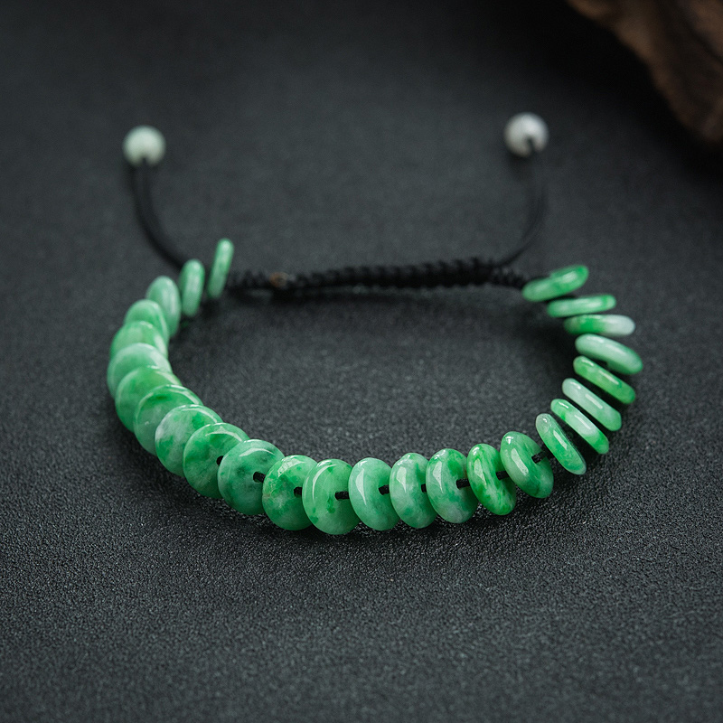 糯种飘翠翡翠平安扣手串-红掌柜