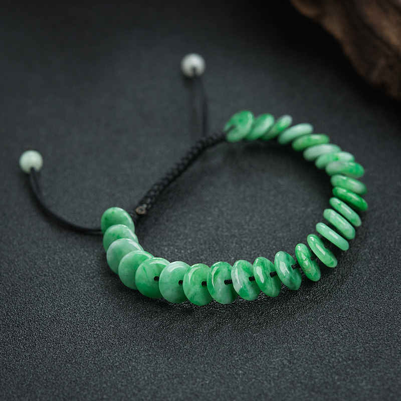 飘翠翡翠平安扣手串-红掌柜