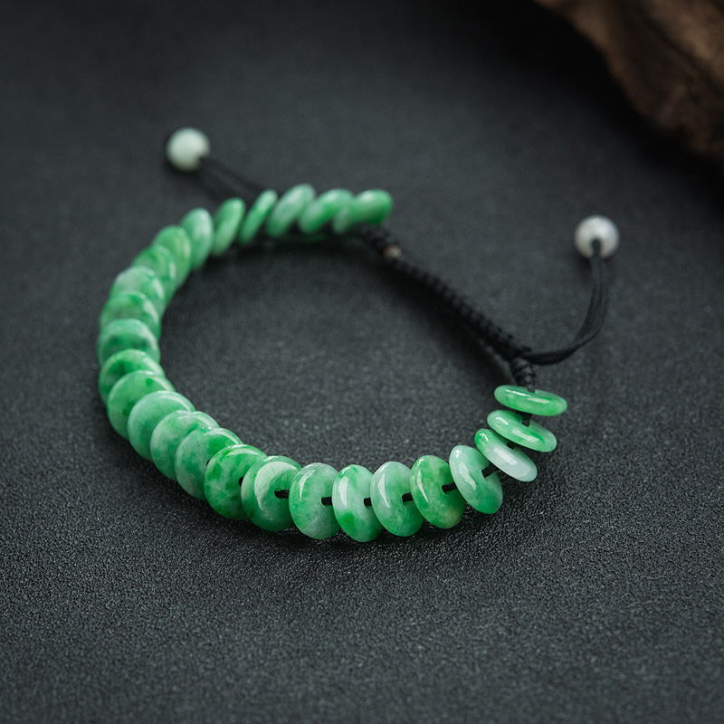 糯种翡翠平安扣手串-红掌柜