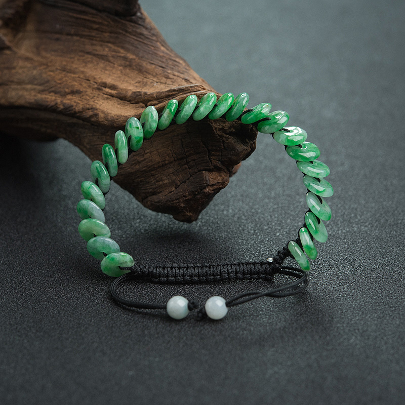 天然翡翠平安扣手串-红掌柜