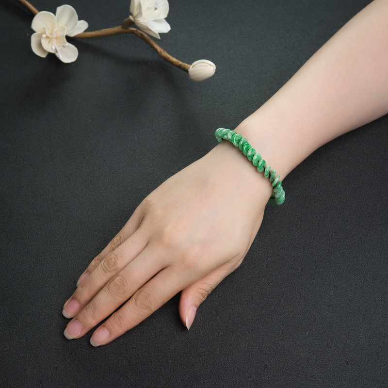 缅甸天然翡翠平安扣手串-红掌柜