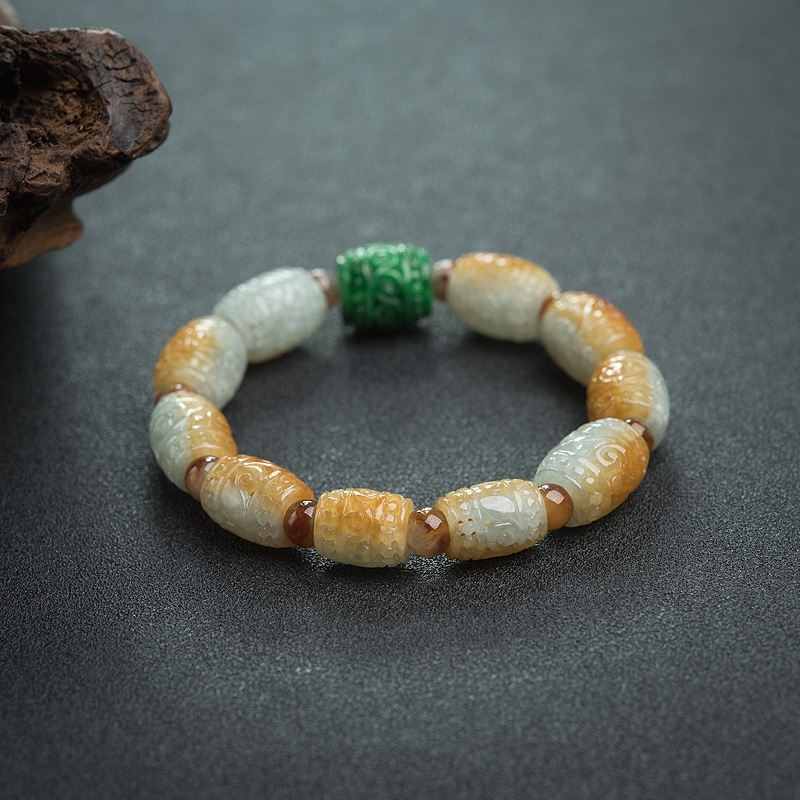 糯种俏色翡翠镂雕手串-红掌柜