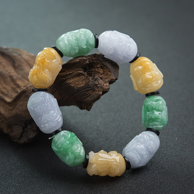 福禄寿翡翠罗汉头单圈手串-红掌柜