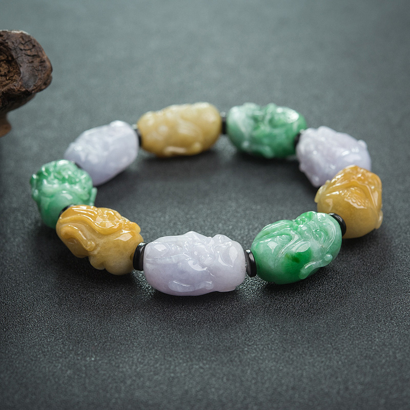 糯种福禄寿翡翠罗汉头手串-红掌柜