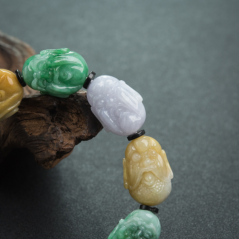 天然翡翠罗汉头手串-红掌柜