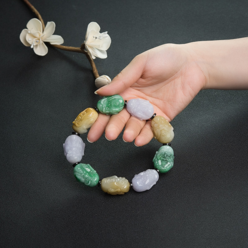 缅甸翡翠罗汉头手串-红掌柜