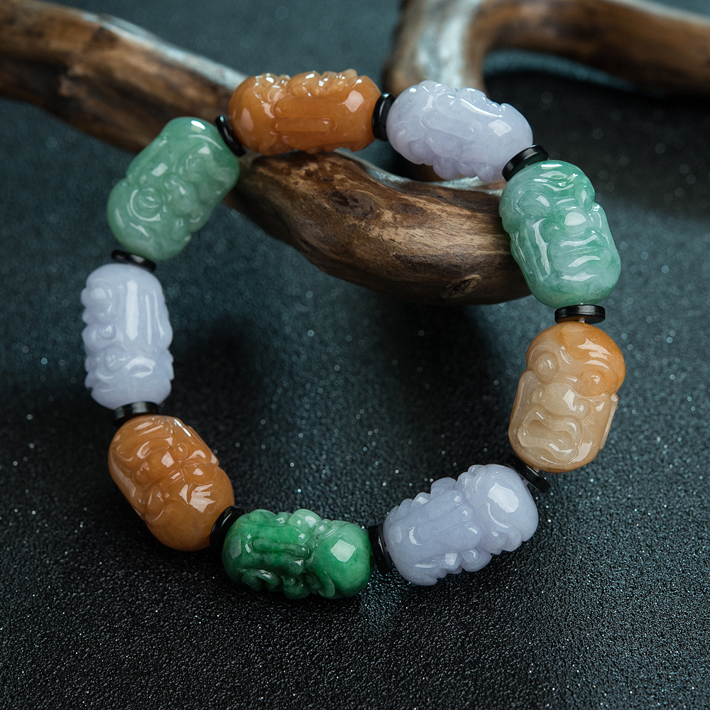 糯种福禄寿翡翠罗汉头手串-红掌柜