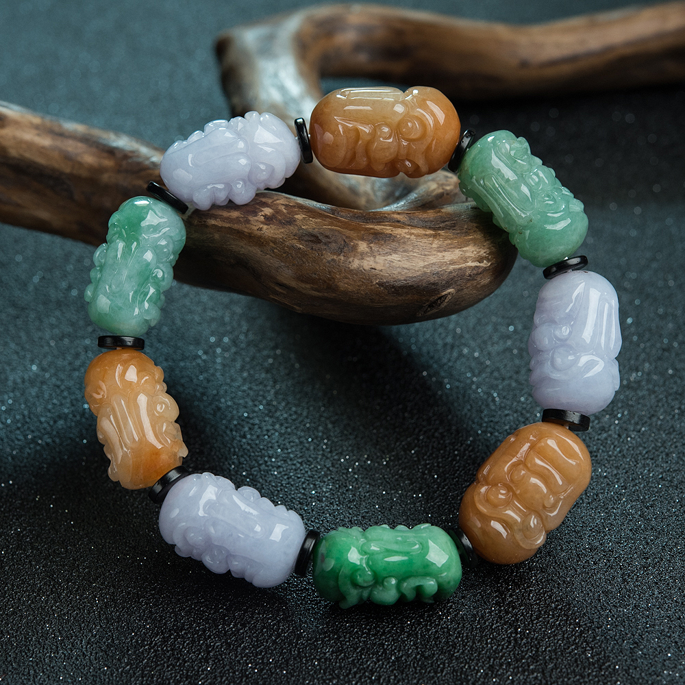 福禄寿翡翠罗汉头手串-红掌柜