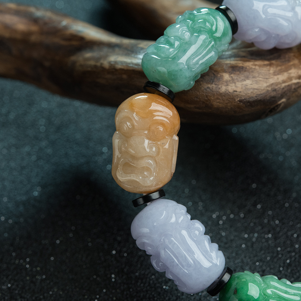 缅甸福禄寿翡翠罗汉头手串-红掌柜