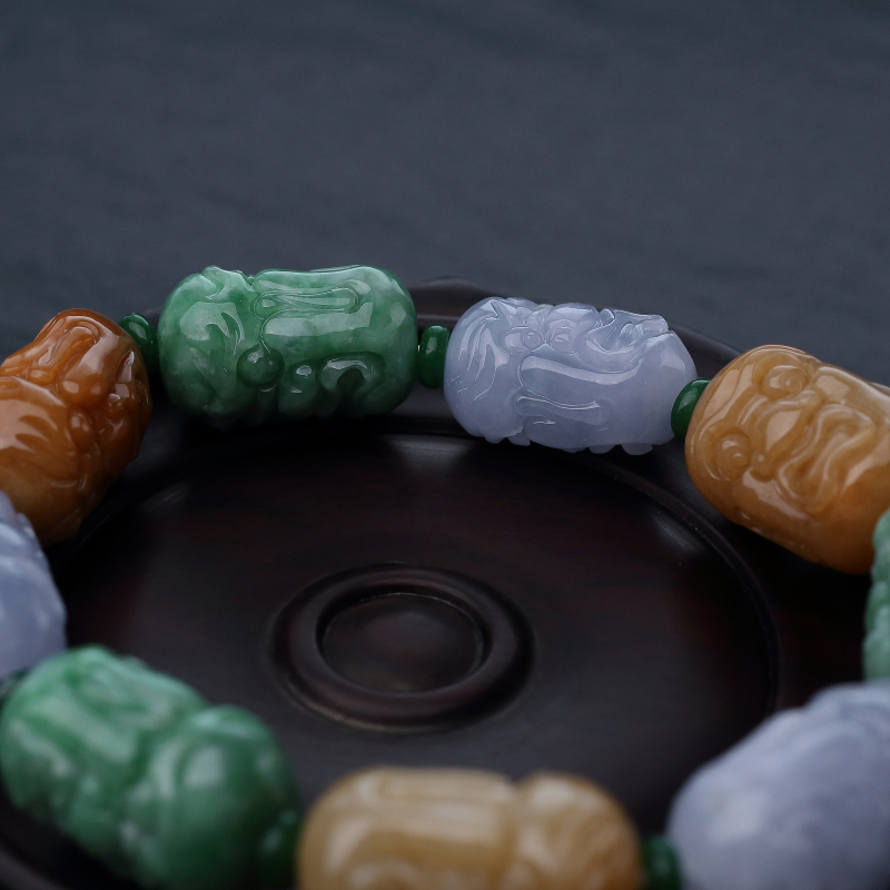 川料天然糯种春带彩翡翠手串-红掌柜