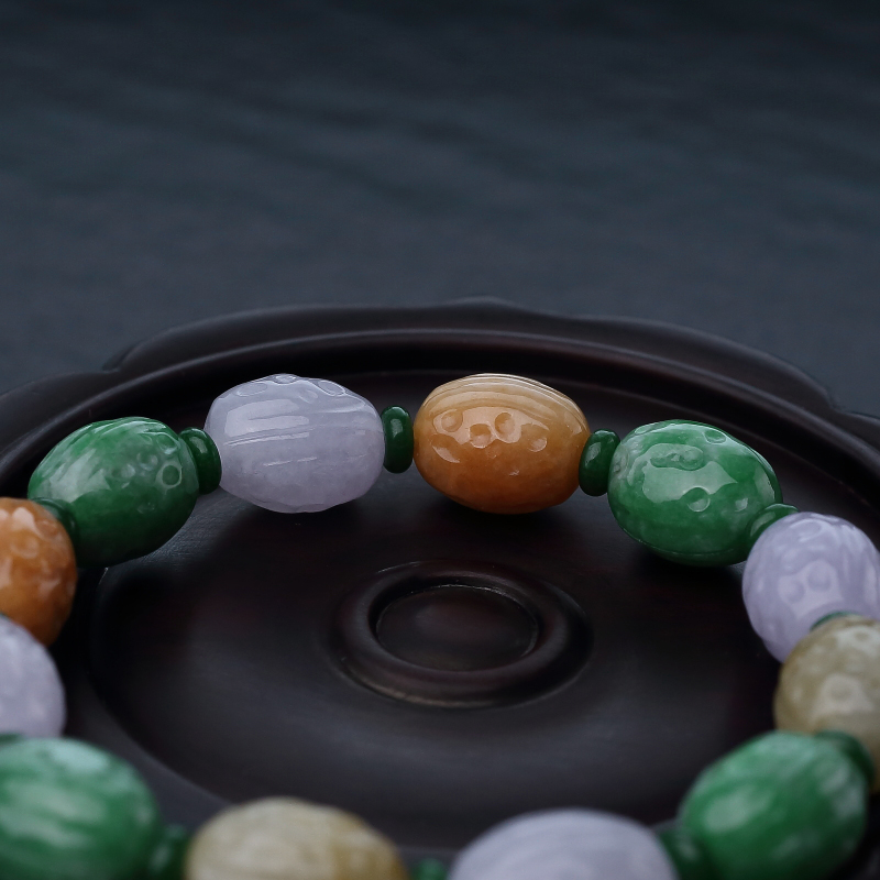 缅甸天然糯种翡翠花生手串-红掌柜