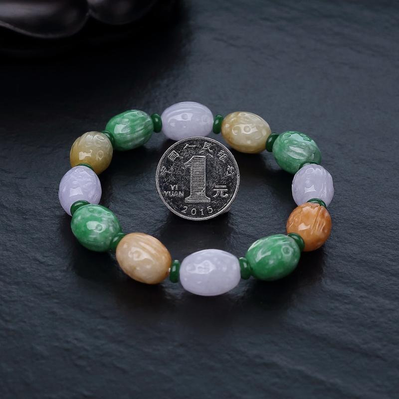 糯种春带彩翡翠手串-红掌柜