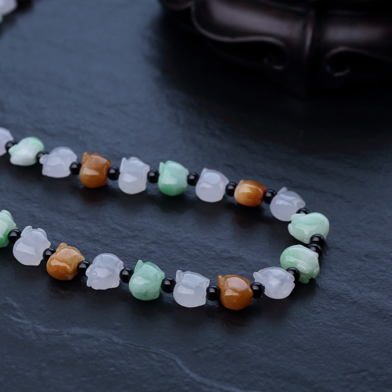 缅甸天然福禄寿翡翠小猪项链-红掌柜