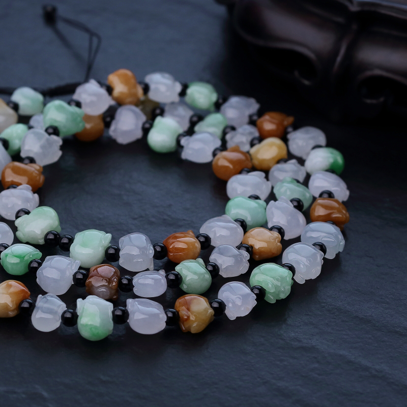 缅甸天然糯种福禄寿翡翠项链-红掌柜