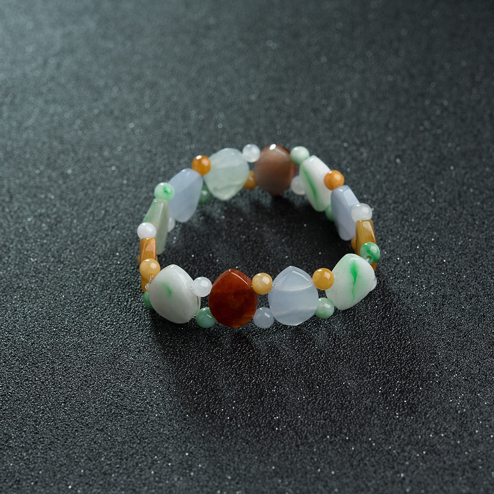 天然糯种福禄寿翡翠单圈手串-红掌柜