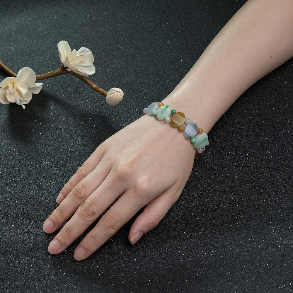 天然糯种福禄寿翡翠手串-红掌柜