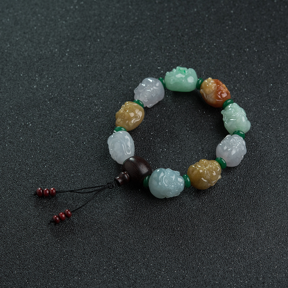 福禄寿翡翠罗汉头单圈手串-红掌柜