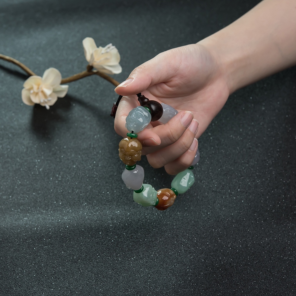 缅甸翡翠罗汉头单圈手串-红掌柜