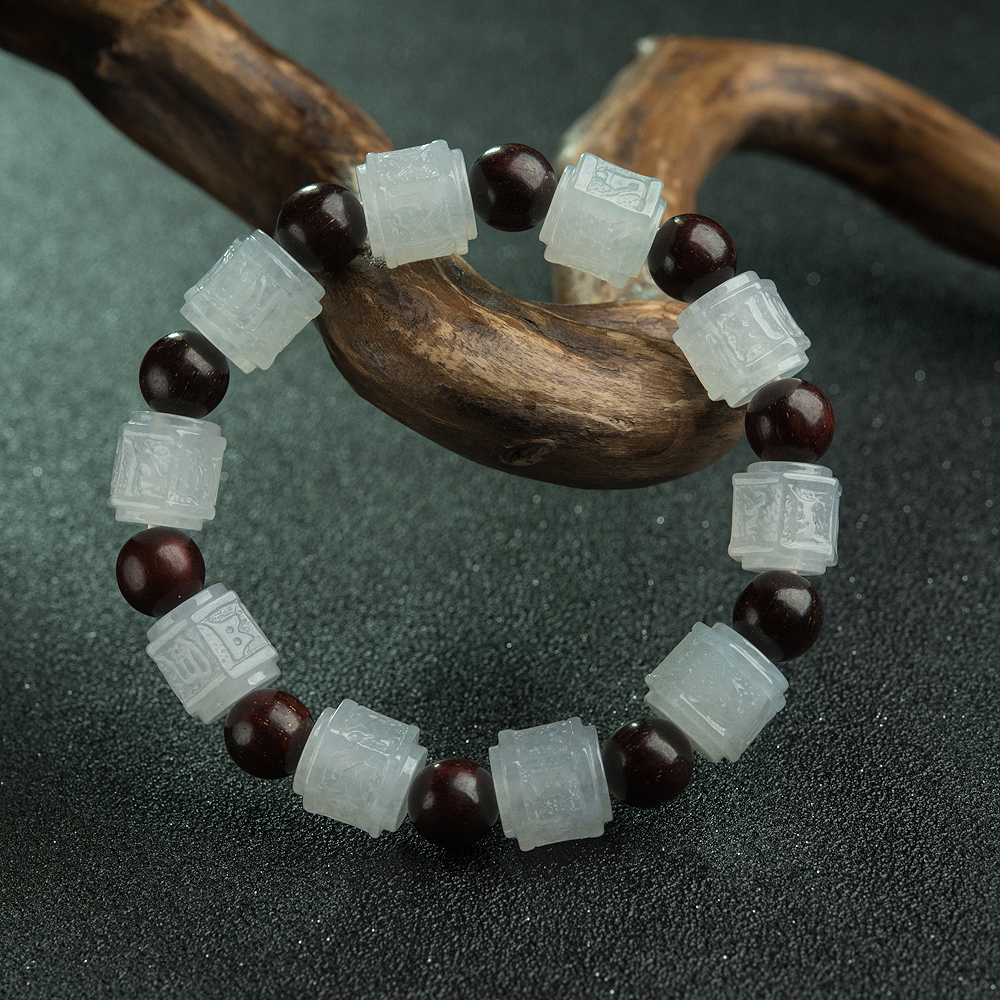 糯冰种翡翠六字真言单圈手串-红掌柜