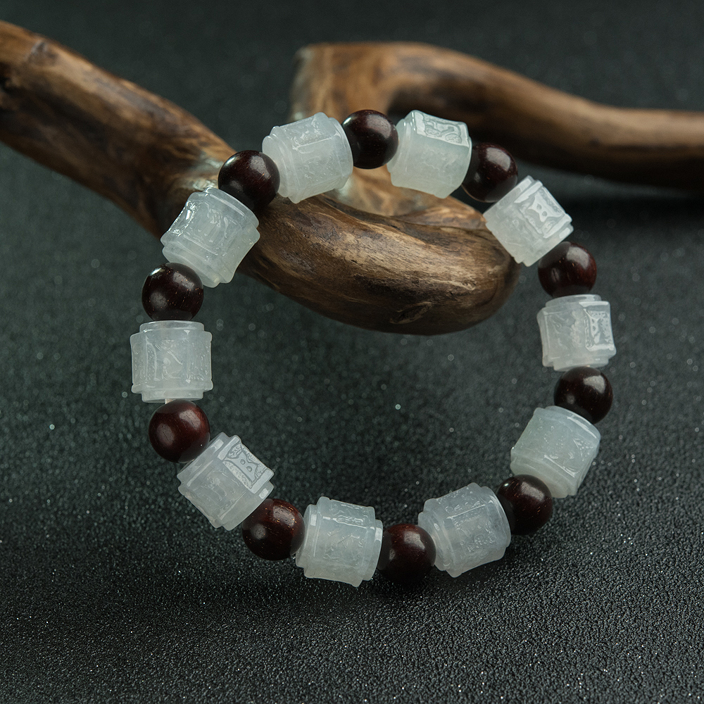 翡翠六字真言单圈手串-红掌柜