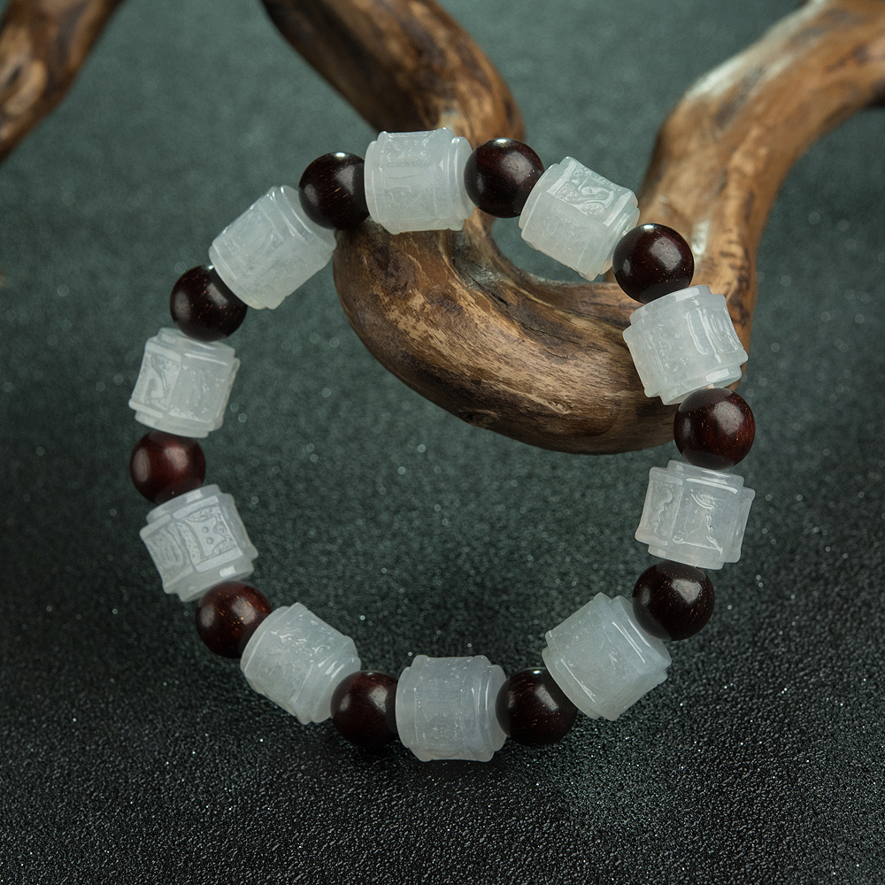 糯冰种翡翠六字真言手串-红掌柜