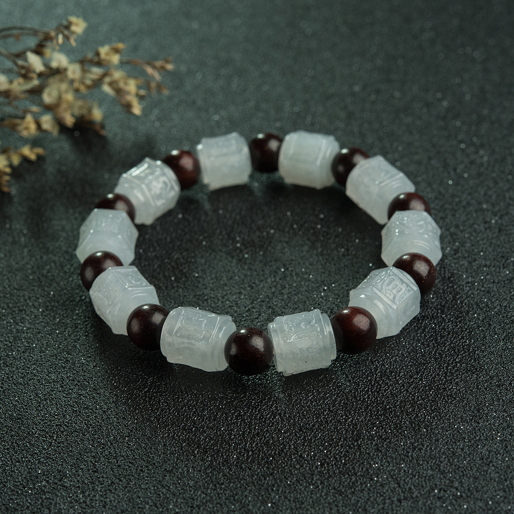 天然翡翠六字真言手串-红掌柜